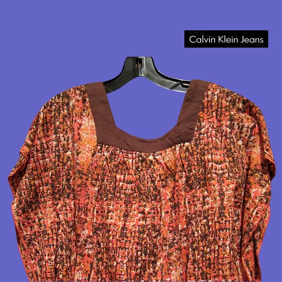 Calvin Klein NEW Artistic Modernism Abstract Gold Speckle Square-Neck Top S - Picture 8 of 10